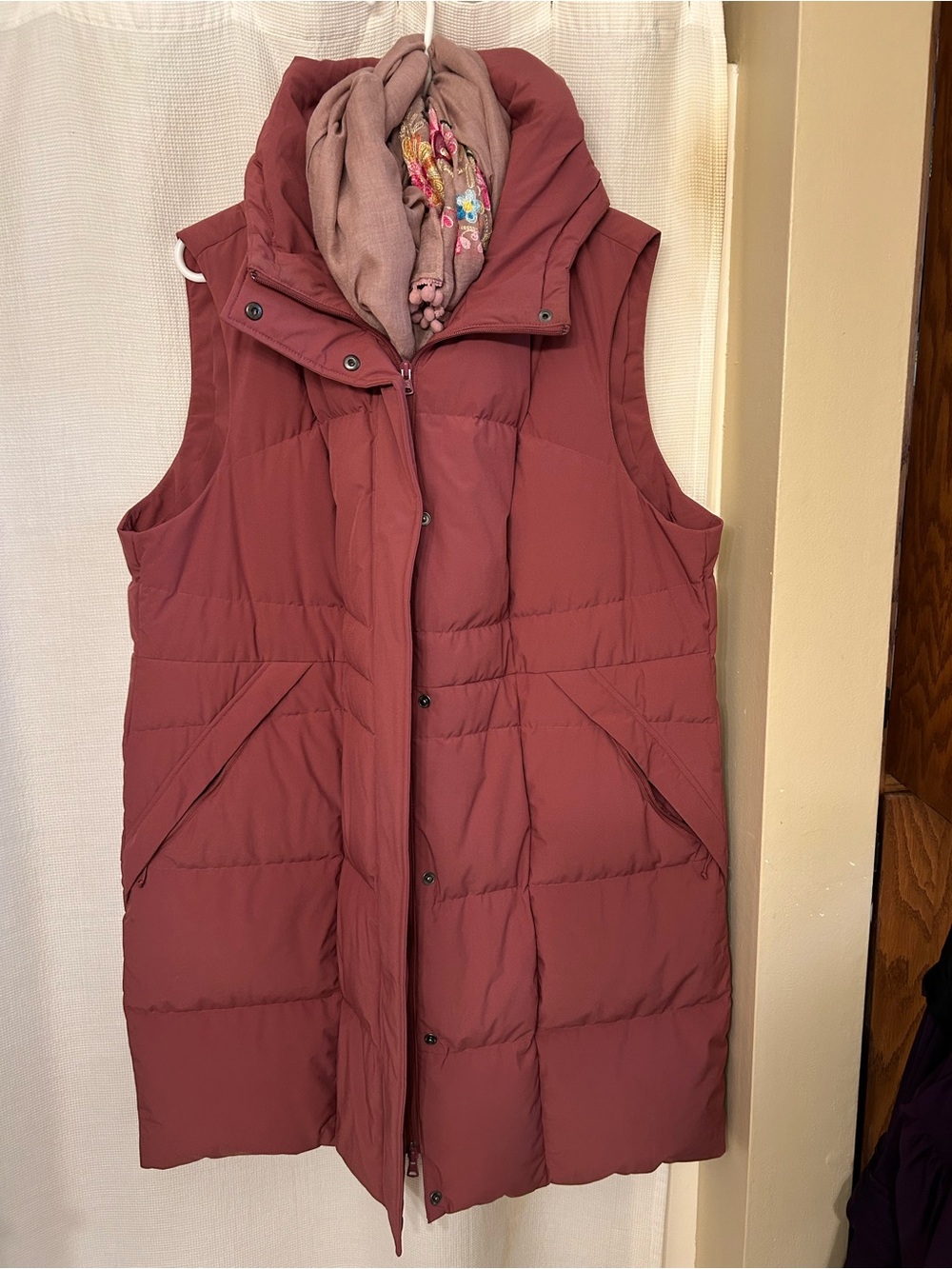 Lands’ End Knee-length Quilted Puffer Vest - Rose- like new - women’s size 1X